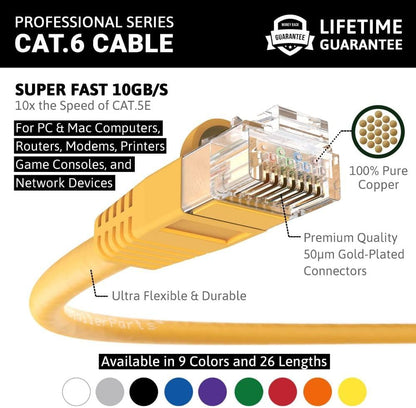 (5 Pack) Ethernet Cable CAT6 Cable UTP Booted 100 FT - Yellow - Professional Series - 10Gigabit/Sec Network/High Speed Internet Cable, 550MHZ