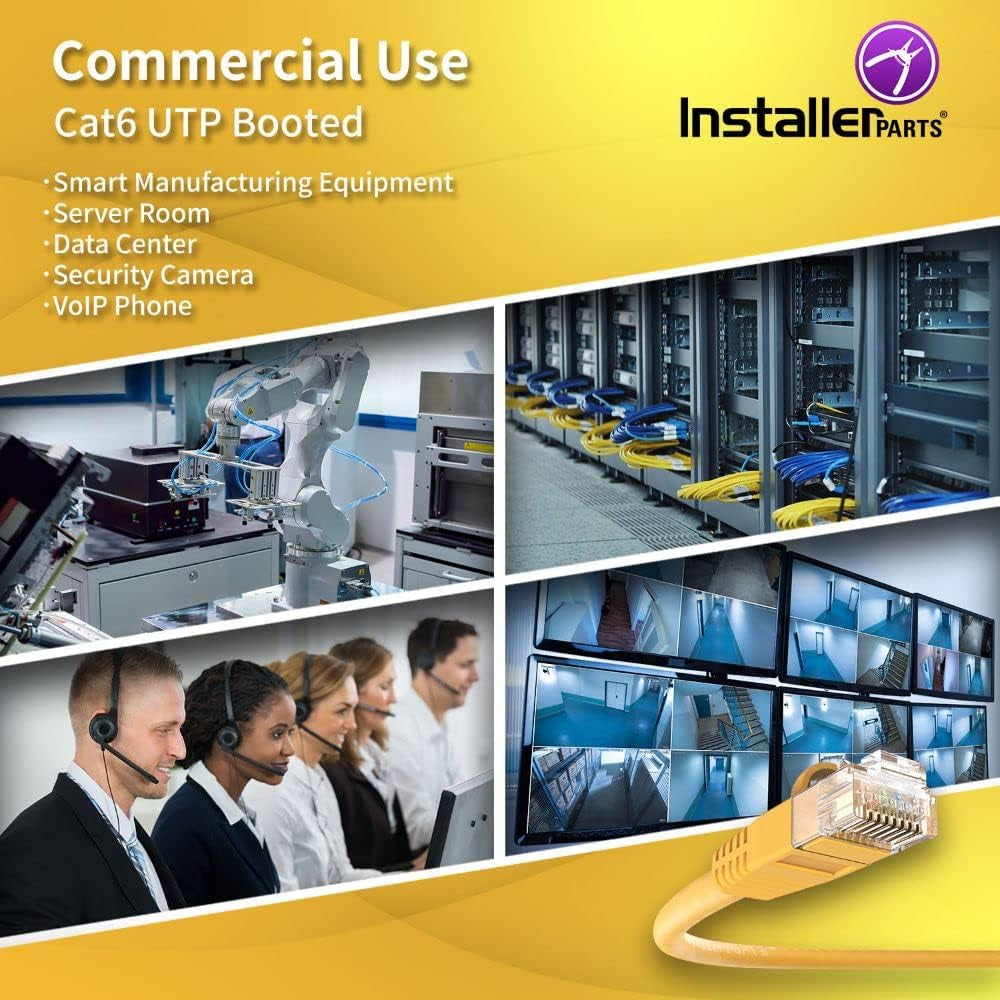 (5 Pack) Ethernet Cable CAT6 Cable UTP Booted 100 FT - Yellow - Professional Series - 10Gigabit/Sec Network/High Speed Internet Cable, 550MHZ